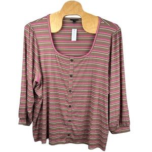 Lane Bryant Women’s Shimmery Knit Striped Shirt Pink & Brown Size 38/40 (5X) NWT